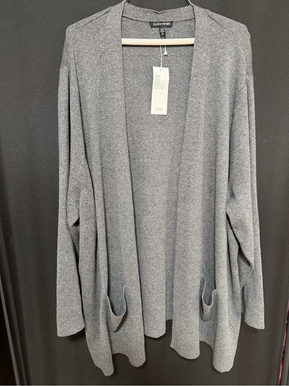 Eileen Fisher organic cotton Gray Open-Front Long Knit Cardigan 3X light gray - Picture 2 of 6